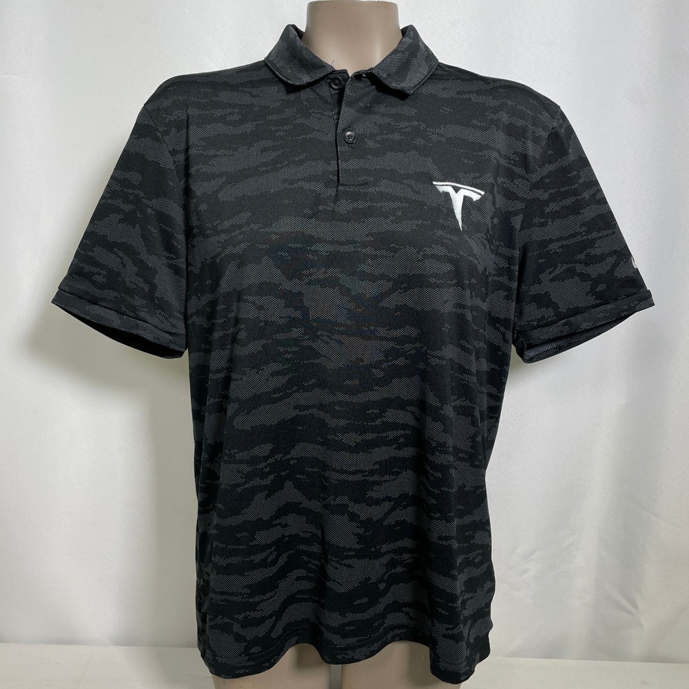 Tesla Motors Nike Dri-FIT Camouflage Wave Black Grey Polo Shirt Women's MEDIUM